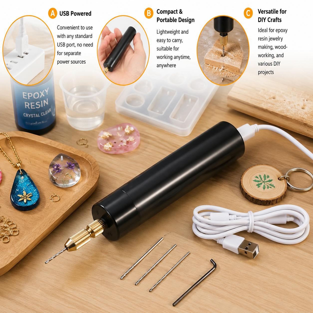 Jewelry Making Techniques - Mini Furadeira Elétrica Portátil USB, Ferramenta